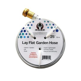 Lay Flat Garden Hose, lightweight, fire fighter grade, compact, made in North America. RVs, boats, cabins, home