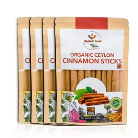Premium Organic Ceylon Cinnamon Sticks - 8 oz (228g),4 PACK, 4" Cut 40 to 45 Sticks, True Ceylon, USDA Certified, Non-GMO, Gluten-Free, Pure Sri Lankan Cinnamon for Cooking & Baking