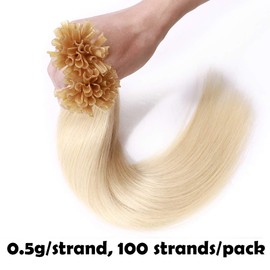 18 inch Pre Bonded Hair Extensions 100 Strands 100% Remy Human Hair Keratin Nail U Tip Real Hair Extension Straight #60 Platinum Blonde (45cm,50g)