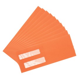 YOKIVE 10 Pcs Double Window Envelopes, Business Security Seal Envelopes Tax Self Adhesive Envelope, Great for Check, Tax, Invoice, Documents (Orange Red, 4 1/8 Inch x 9 1/2 Inch)