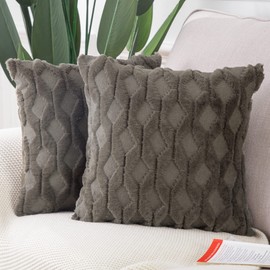 Madizz Set of 2 Soft Plush Short Wool Velvet Decorative Cushion Covers Luxury Style Throw Pillow Cases European Pillow Shell for Sofa Bedroom Square Dark Taupe 24x24 inch, 60x60 cm