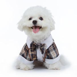 DOTEYAYP Dog Tuxedo Shirt for Small Dog Cat Wedding Party Christmas Costume Puppy Formal Suit Holiday Outfit (Large, Plaid Khaki)