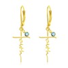 PRAYMOS Gold Cross Earrings for Women Sterling Silver Dangle Drop