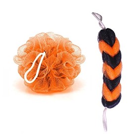 KRIWIN® Combo of 1 Black Bath Loofah and 1 Orange & Black Sponge Scrub for Back(blackloofahorangeblackscrub)