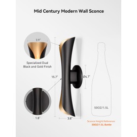 Tubicen Wall Sconce Black and Gold Dimmable Mid Century Modern Up and Down Sconce Lights Indoor Hardwired 15.7" H Wall Lamps for Bedroom Living Room Home Theater