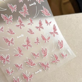 Pink Butterfly Nail Art Stickers 5D Embossed Butterfly Nails Sticker Cute Spring Summer Self Adhesive Nail Decals for Women DIY Nail Art Decorations