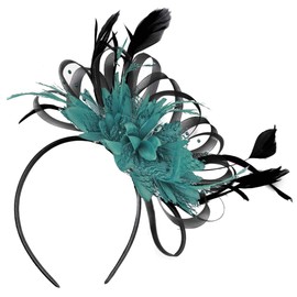 Black Net Hoop and Teal Feathers Hair Fascinator Headband Wedding Royal Ascot Races