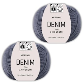 Art of Yarn Denim 55% Cotton,45% Poliacrylic, 2 Skeins Total 100gr (3,52 oz),320m (3,48 yds),Soft & Smooth Yarn Sport – Fine(2) for Crocheting, Knitting, Amigurumi, Baby Blankets, Baby Garments 99968