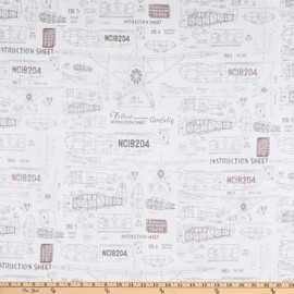 Tim Holtz Eclectic Elements Monochrome Model Airplanes Parchment, Fabric by The Yard