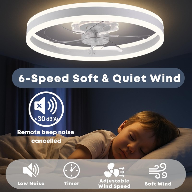 Fszdorj Ceiling Fan with Light, Upgraded 20‘’ Low Profile Fan,