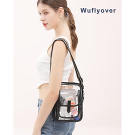 Wuflyover Wuflyover Clear Bag for Stadium Events, Clear Crossbody Bag Stadium Approved,Clear Purse for Women,Clear bags for Man (Deep black)