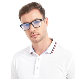 JFXQDR Men's Blue Light Blocking Glasses, Fake Nerd Square Frame Computer Gaming Screen Eyeglasses Anti Glare & UV RF6207 (Grey & Orange)