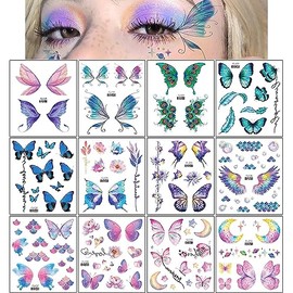 Konsait 12 Hojas Glitter Mariposa Tatuajes Temporales Para Mujeres Niñas Tatuajes De Cara De Mariposa Para Mujeres Pegatina De Ojos Maquillaje De Hadas Tatuajes Para Niños Temporales