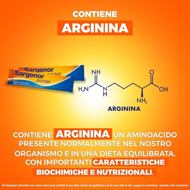 Sargenor Pocket, Integratore Alimentare Orosolubile con Arginina e Vitamina B12,