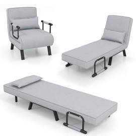 S AFSTAR 4 in 1 Convertible Sofa Bed Sleeper Chair, Folding Sofa Arm Chair with Pillow and 6 Position Adjustable Backrest, Full Padded Lounger Couch Bed for Home/Office (Light Grey)