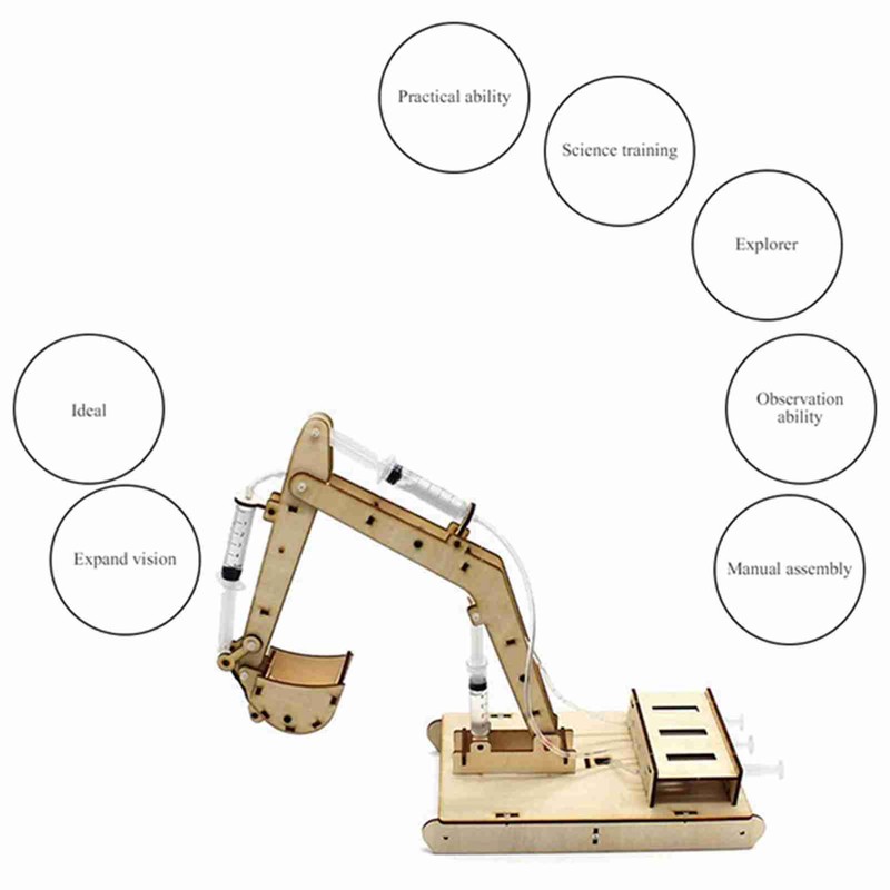 Manual DIY Model Toy Hydraulic Wooden Excavator Assembly Model Set