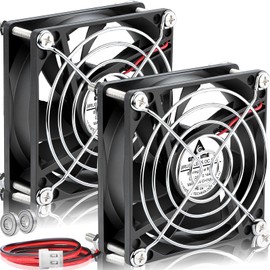 GDSTIME 2-Pack 80mm x 80mm x 25mm 24V Brushless DC Cooling Fan, Dual Ball Bearing High Speed 24 Volt 3 Inch Fan 8025 2-Pin for Amplifier UPS Power Supply LED Stage Lights