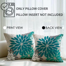 JANGYUHH Set of 2 Cushion Covers, 45 x 45 cm, Modern Flowers, Decorative Cushions, Double-Sided Pattern, Blue / White Dahlia Sofa Cushion, Outdoor Cushion, Linen Decorative Cushion Covers for Sofa