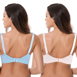 Curve Muse Women's Plus Size Minimizer Unlined Wireless Lace Full Coverage Bras-2Pack-Starlight Blue,Pink Dogwood-36C