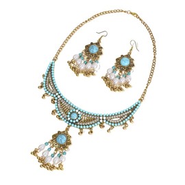 YAZILIND Bohemian Turquoise Jewelry Set Vintage Necklace Earrings for Women's Girs