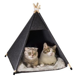 Qucey Pet Teepee Tent for Cats and Small Dogs - Cozy Portable Cat Dog House with Thick Cushion Washable for Indoor Outdoor Use