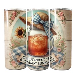 Handmade Sun Sweet Tea & Chasing Sunshine Rustic Floral 20oz Tumbler Insulated Travel Mug