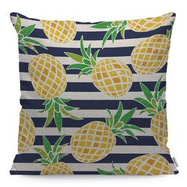 WONDERTIFY Pineapple Cushion Cover Summer Beach Pineapple Stripes Decorative Throw Pillow Covers, Sofa Pillow Case Blue Yellow Green 45X45 Cm