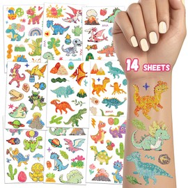 TatoYard Goodie Bags Stuffers for Kids, 14 Sheets Glitter Temporary Tattoos Stickers for Birthday Party Supplies, Party Toys Games for Boys Girls party favors Decorations (Dinosaur)