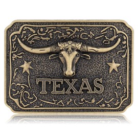 Fibbadet Belt Buckle for Men, American Western Cowboy Texas Rodeo Longhorn Bull Belt Buckles for Women (Bronze)