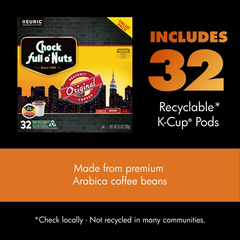 Chock Full o' Nuts Heavenly Original Keurig K-Cup Pods for