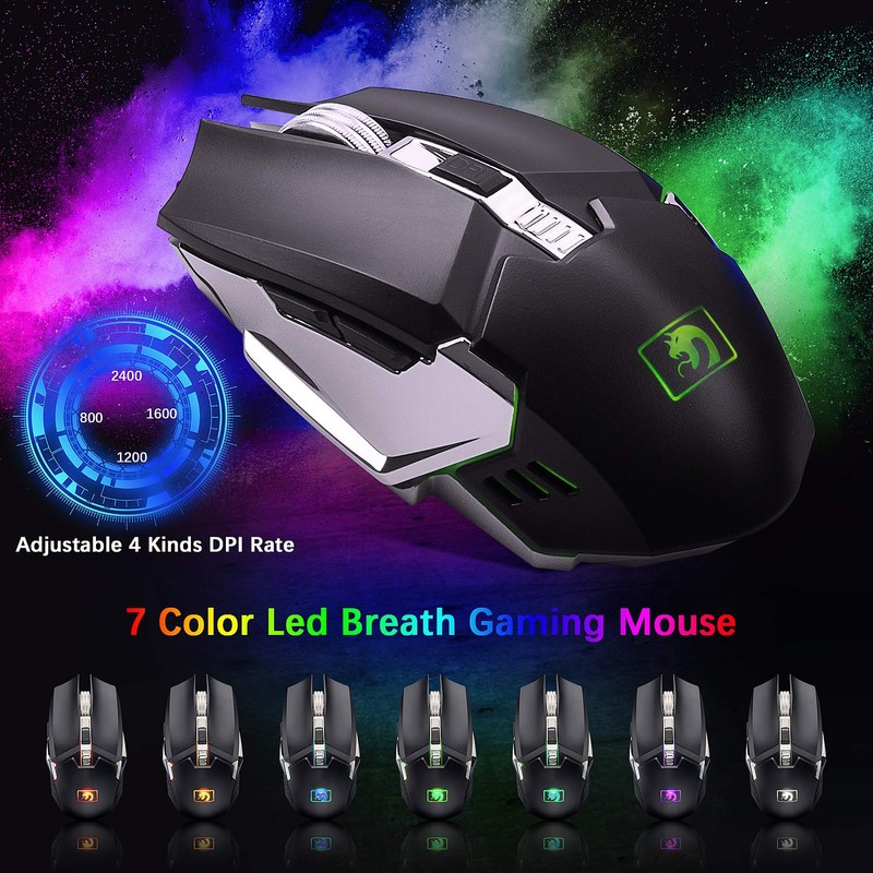 Wireless Gaming Keyboard and Mouse, Rechargeable, Rainbow Backlit with 3800mAh