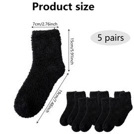 5 Pairs Fluffy Black Socks, Black Fluffy Socks Womens 4-7, Fluffy Socks Black, Mens Fluffy Socks, Black Fluffy Socks, Winter Warm Thick Soft Floor Slipper Fluffy Socks Black For Women Men