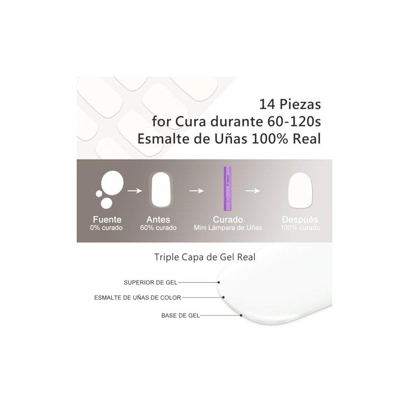 Cherimoya 14Pzs Tiras de Uñas de UV gel Semicuradas
