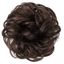 JJstar Dutt, Haarteil, groß, lockig, gewellt, Haargummi, Naturhaar, falsch, elastisch, für Frauen und Mädchen (dunkelbraun)