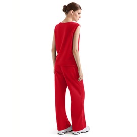 SUUKSESS Women 2 Piece Lounge Sets Matching Sweatsuits Wide Leg Sweatpants Sleeveless Sweatshirts (Red, M)