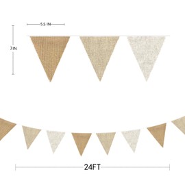 24Ft Vintage Burlap Bunting Banner Party Decorations Linen Triangle Flag Pennant Hessian Garland Streamers for Boho Camping Rustic Spring Easter Birthday Wedding Baby Shower Fall Brown Party Decor