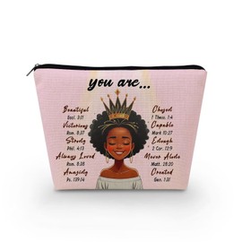 Livel lhood African American Makeup Bag Cute Small Canvas Organizer Zipper Pouch You Are Beautiful Cosmetic Bag Inspiring Birthday Present for Black Women Friends, asnt0745, Small