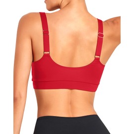 Tempt Me Women Sports Bra Bikini Tops Scoop Neck Bathing Suits Top Padded Swim Crop Tops Only, Red, Medium