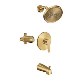 Tohlar Gold Shower Faucet Set with Tub Spout, Bathtub and Shower Faucet Combo Kit, 6-Inch Rain Shower Head and Faucet Set with Valve, Brushed Gold