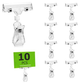Pack of 10 Transparent Pipe Clips with Price Label Holder - Adjustable with Ball Joint - For Round Tubes up to 30 mm Diameter - Ideal for Bicycle Handlebars, Motorcycles, Lawnmowers - Price Labelling