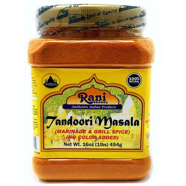 Rani Tandoori Masala (Natural, No Colors Added) Indian 11-Spice Blend 16oz (1lb) 454g PET Jar ~ Salt Free | Vegan | Gluten Friendly | NON-GMO | Indian Origin