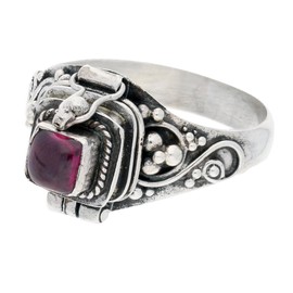 Sterling Silver Square Garnet Poison Locket Box Ring Size 6(Sizes 4,5,6,7,8,9,10,11)