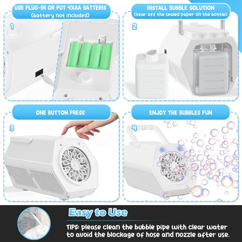 Babuloo Bubble Machine, Automatic Bubble Blower Machine 15000+ Bubbles Per