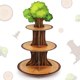 Eaezerav Wood Cupcake Stand 3 Tier, Woodland Animal Baby Shower Decorations Cupcake Topper Cardboard Cupcake Holder for Woodland Theme Birthday Party Baby Shower Lumberjack Party Favor Supplies