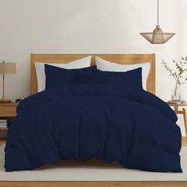 Rohi Easy Care plain Single Duvet Cover set – Soft & Breathable Navy Bedding Set – Button Closure – Anti Allergy Quilt Cover Set with Pillowcases (Single, Navy)