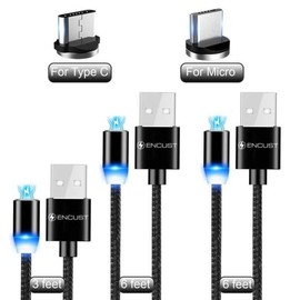 Encust 3 Pack 360° Rotate Magnetic Charger Cable Phone Fast Charging Type C Micro USB