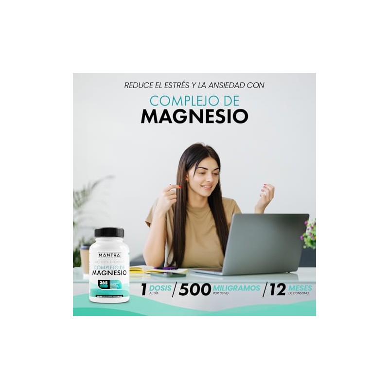 Mantra Nutrition Complejo Magnesio 365 Cápsulas Formuladas Citrato Glicinato Glu