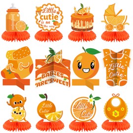 Moinchore 12 Pcs Little Cutie Baby Shower Decorations Little Cutie Honeycomb Centerpieces Cakes Socks Oranges Table Topper Table Decoration for Birthday Party Favors Supplies