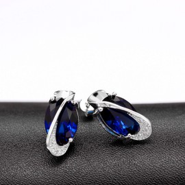 Uloveido Big Oval Mystic Crystal Pendant Chain Necklace Stud Earrings Solitaire Ring Fashion Jewelry Set, for Her Mother Teacher Gift (Blue, Size 8) T472