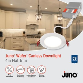 Juno LED Recessed Lights 4 Inch Round Baffle Wafer Downlight, 5-in-1 Switchable White Color Temperature, Adjustable Brightness, 120 Volts, 4-Inch Flat Trim, 6 Pack, Matte White